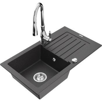 Mexen Pablo кухненска мивка от гранит с 1 отделение с отцедник и кухненски смесител Savita, черен с пръски - 6510-76-672601-00 (6510-76-672601-00)