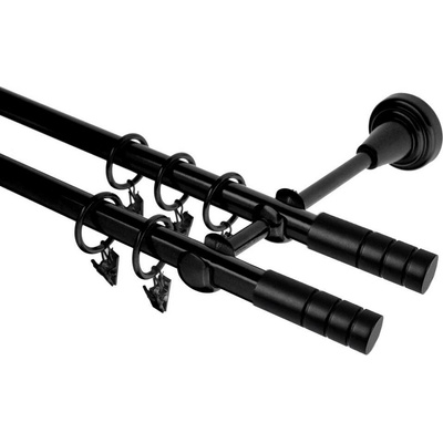 OK-GarnýžeCZ Garnýž kovová dvouřadá 19mm Techno double černá 430 cm do stěny / kroužky s žabkou