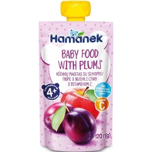 Hamanek пауч ябълка и сливи 4м+ -120 г