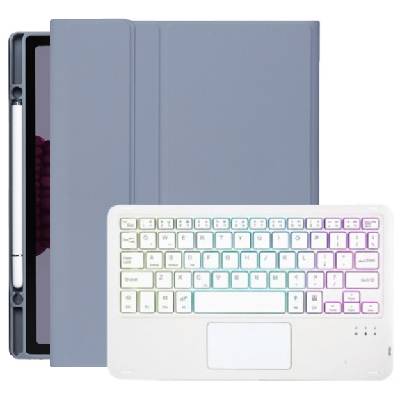 Калъф с подсветка на клавиатурата, тъчпад и място за Apple Pencil за iPad Air 4 (2020) / Air 5 (2022) / Pro 11" (2018) - синьо-сиво (75445)