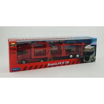 Welly WELLY SCANIA V8 R730 MODELčervený nákladní AUTOPŘEPRAVNÍK 1:64