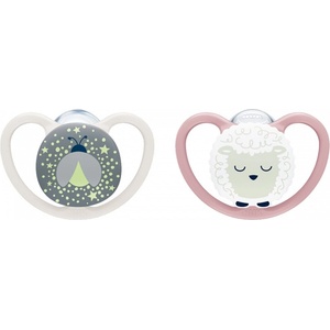Nuk Силиконови залъгалки NUK Perfect Match - Air Night, 6-18 м, 2 броя, овца (10176347) - baby