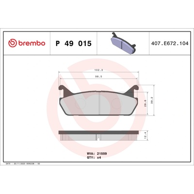 Sada brzdových platničiek, vždy 4 kusy v sade BREMBO P 49 015 (P49015)