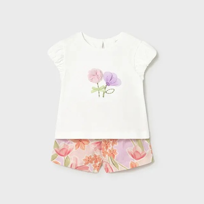 Mayoral Комплект бермуди принт цветя оранжево-лилаво за бебе момиче Mayoral