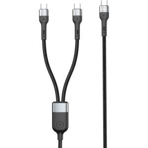 DeTech Кабел за данни DeTech DE-50CC, 2 в 1, Type-C - 2хType-C, 1.0m, Черен - 40515