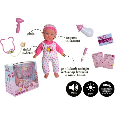 Teddies Bábätko choré mäkké telo 36cm plast s doplnkami na batérie so zvukom so svetlom