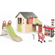 Smoby Set šmykľavka s vodnou hrou a domček s kuchynkou KS Slide Life dĺžka šmyku 150 cm a obchod s vozíkom Supermarket