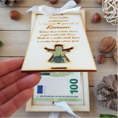 Drevená obálka na peniaze Prvé sväté prijímanie 20x10cm