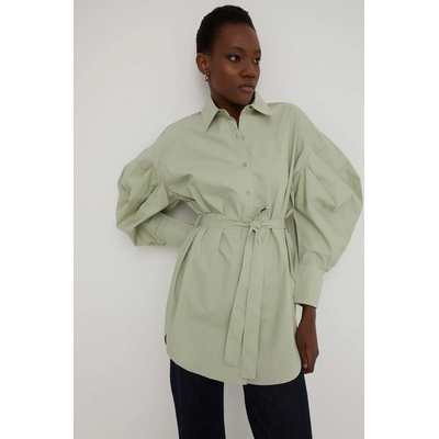 ANSWEAR Памучна риза Answear Lab дамска в зелено със свободна кройка с класическа яка (4310.js1)