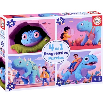 Educa Детски пъзел Educa 4 в 1 - Дружелюбни динозаври (EDU20222)