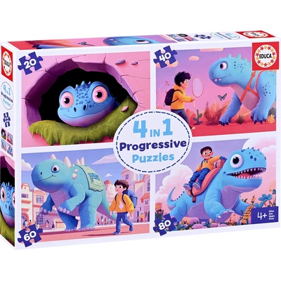 Educa Детски пъзел Educa 4 в 1 - Дружелюбни динозаври (EDU20222)