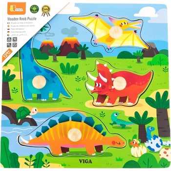 Image 1 of Viga Toys Дървен пъзел с дръжки Viga - Динозаври (44596)