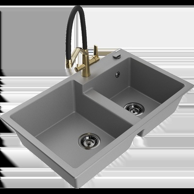 Tomas гранитна кухненска мивка с две камери и кухненски смесител Duo, сив - 6516-71-671701-57-B (6516-71-671701-57-B)