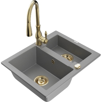 Mexen Carlos гранитна мивка с 1, 5 камери и кухненски смесител Savita, сив - 6518-71-672601-50 (6518-71-672601-50)