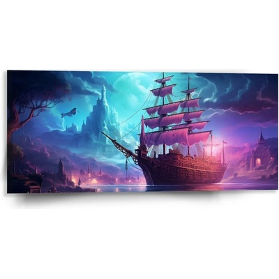 Sablio Obraz Magická plachetnice pod měsícem - 110x50 cm