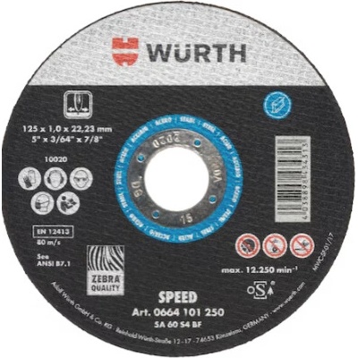 Würth Řezný kotouč Speed na ocel 125 x 1,6 mm - 22,23 mm - Rovný