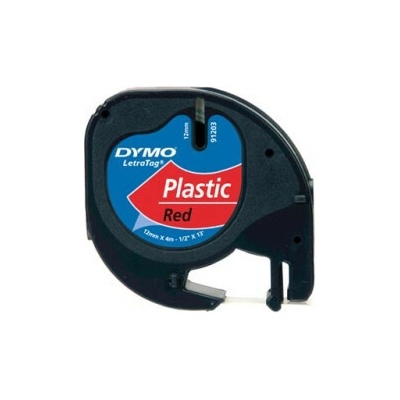 Originálny páska do tiskárny Dymo štítků, Dymo, 91203, S0721630, černý tisk/červený podklad, 4m, 12mm, LetraTag plastová páska