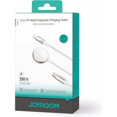 2-in-1 Lightning and Apple Watch Cable - USB-C кабел с Ligthning конектор и конектор за зареждане на Apple Watch (150 см) (бял) (S-IW012)