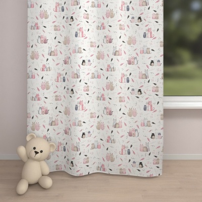 Biante Dětský bavlněný závěs Sandra SA-654 Kočičí svět růžovo-hnědý na bílém 150x160 cm