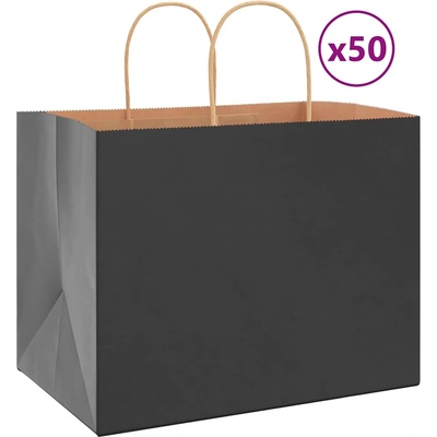 vidaXL Хартиени торбички 50 бр с дръжки черни 32x22x24 см (4101637)