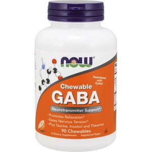 NOW Now gaba (гама-аминомаслена киселина) 500 мг + Таурин, Инозитол и l-Теанин, 90 дъвчащи капсули