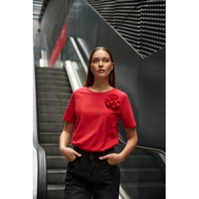 Moodo Памучна блуза с апликация червена Moodo Moodo | Cherven | ЖЕНИ | XXL