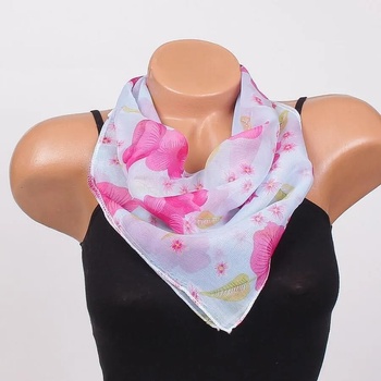 Image 1 of Нежно фишу в светлосиньо с цикламени цветя