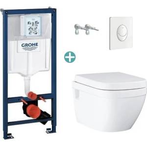 GROHE Комплект казанче Grohe Rapid SL с бяла клапа Skate Air и тоалетна чиния Grohe Euro Ceramic Rimless с открит монтаж и капак с плавно затваряне (38722001+39703000)
