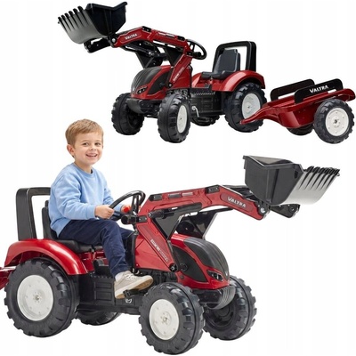 FALK Šlapací traktor Valtra S4 s nakladačem a vlečkou