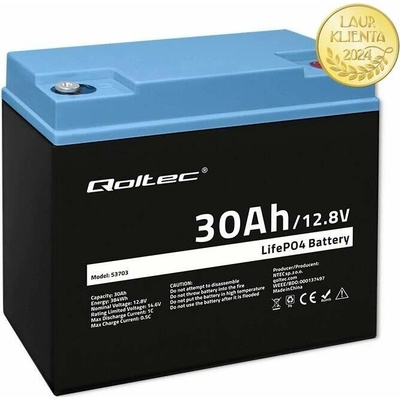 Qoltec LiFePO4 lithiová železná fosfátová baterie 12,8V 30Ah 384 Wh BMS 53703
