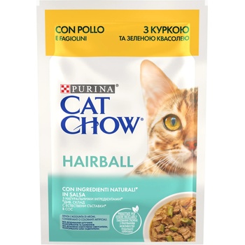 Cat Chow Паучове за котки purina cat chow hairball control, за космени топки с пиле и зелен фасул - 0.085кг