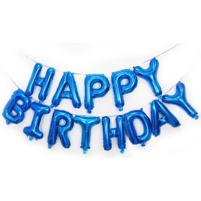 Fóliový balónek Nápis Happy Birthday modrý