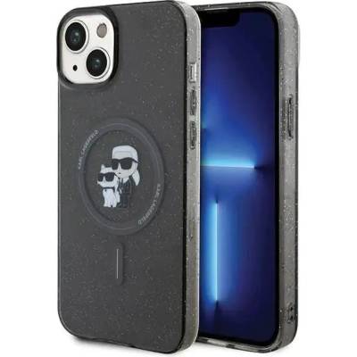 KARL LAGERFELD Кейс Karl Lagerfeld Karl&Choupette Glitter MagSafe за iPhone 15 Plus, черен
