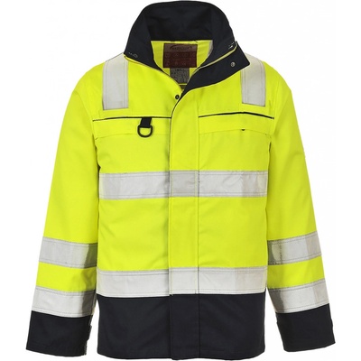 PortWest HI-VIS Bizflame MULTI-NORM FR61 Nehořlavá reflexní bunda antistatická HV žlutá/námořní modrá