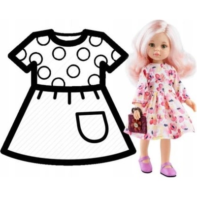 Paola Reina - Комплект дрехи за кукла - Рокля с цветя и чантичка - 32 см (54468)