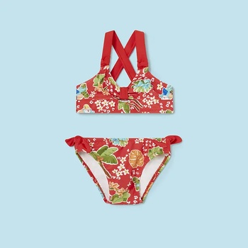 MAYORAL Бански две части за бебе момиче с цветя Майорал в червен цвят