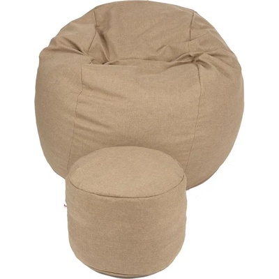 PUFRELAX Комплект, Барбарон с табуретка за крака 900л. , King Size XL - Sand, Перящ се калъф, Трансформира се в легло, Пълнеж с микс от мемори пяна и дунапрен, Гама Premium, 8260 (PUF-M-KOXL-PT-GBE)