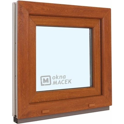 KNIPPING Plastové okno - 70 AD, 600x600 mm, OS, zlatý dub Otevírání: pravé (OSp), Sklo: čiré, Barva, imitace: zlatý dub/bílá (jednostranně)