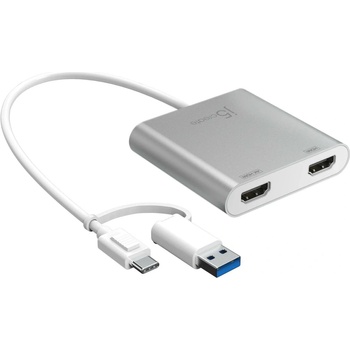 Image 1 of j5create Адаптер j5create JCA365, от USB-A(м)/USB-C(м) към 2x HDMI(ж), сив, 4K@30Hz (JCA365)