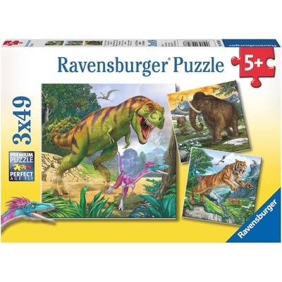 Ravensburger Детски пъзел Ravensburger 3 x 49 части - Праисторически владетели (9358)