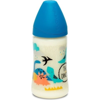 Suavinex láhev s kulatou savičkou silikon modrá dino 270ml