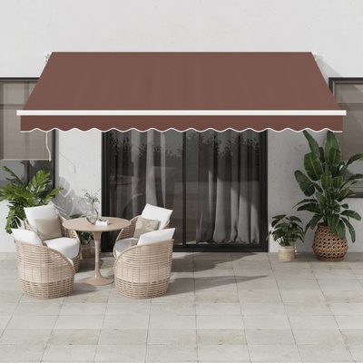 vidaXL Ručně zatahovací markýza s LED hnědá 400 x 350 cm
