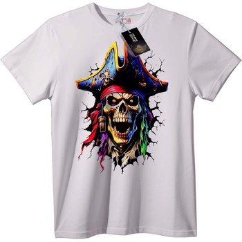 NOONEBRAND Тениска Дъгов Пиратски Череп - L, White
