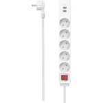 Hama Разклонител USB-C/USB-A 3.4A, 5 гнезда, 2x USB, PD/Quick charge, макс 18W, 1.4м, 3680W, бял (HAMA-223186)