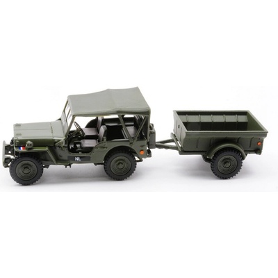 Cararama Jeep Willys NECAF Closed 1/4 Ton Military Vehicle + přivěs 1:43