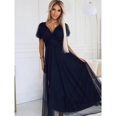 Numoco NASTIA Дълга рокля с деколте и къси ръкави - тъмносиня Numoco numoco | Sin | ЖЕНИ | ЕДИН РАЗМЕР