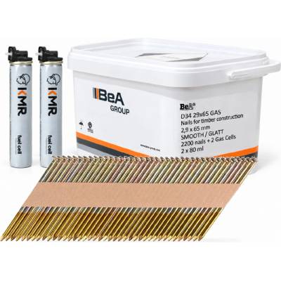 2,9x65mm D34 KMR - 2200 ks + 2x 80ml plynová náplň - Hladké klince do klincovačky
