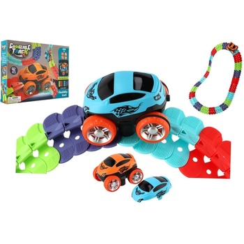 Teddies Autodráha barevná pružná 92 ks auto na baterie se světlem