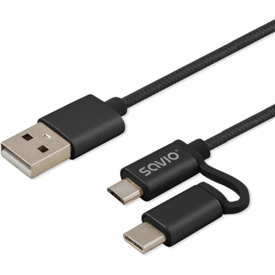 Savio CL-128 Micro USB typu B, USB typu C - USB 2.0 typu A
