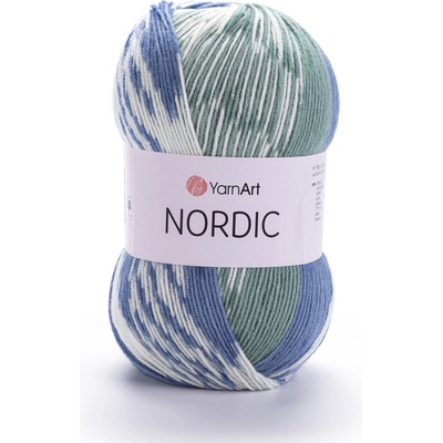 Yarn Art příze Nordic 654 zelená, modrá a krémová